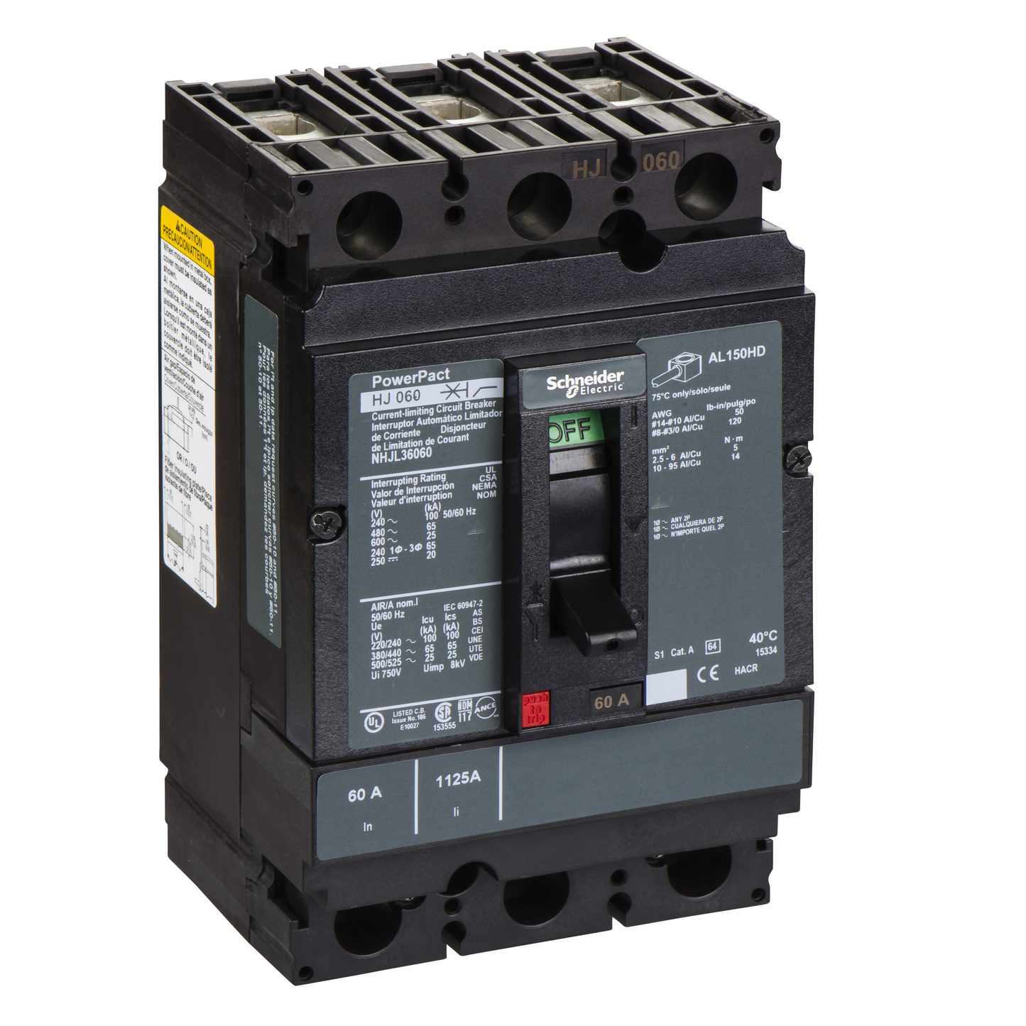 Schneider Electric-NHJL36060-PowerPact H - disjoncteur 150A - avec bornes - 65kA - TMD - 60A - 3P 3d