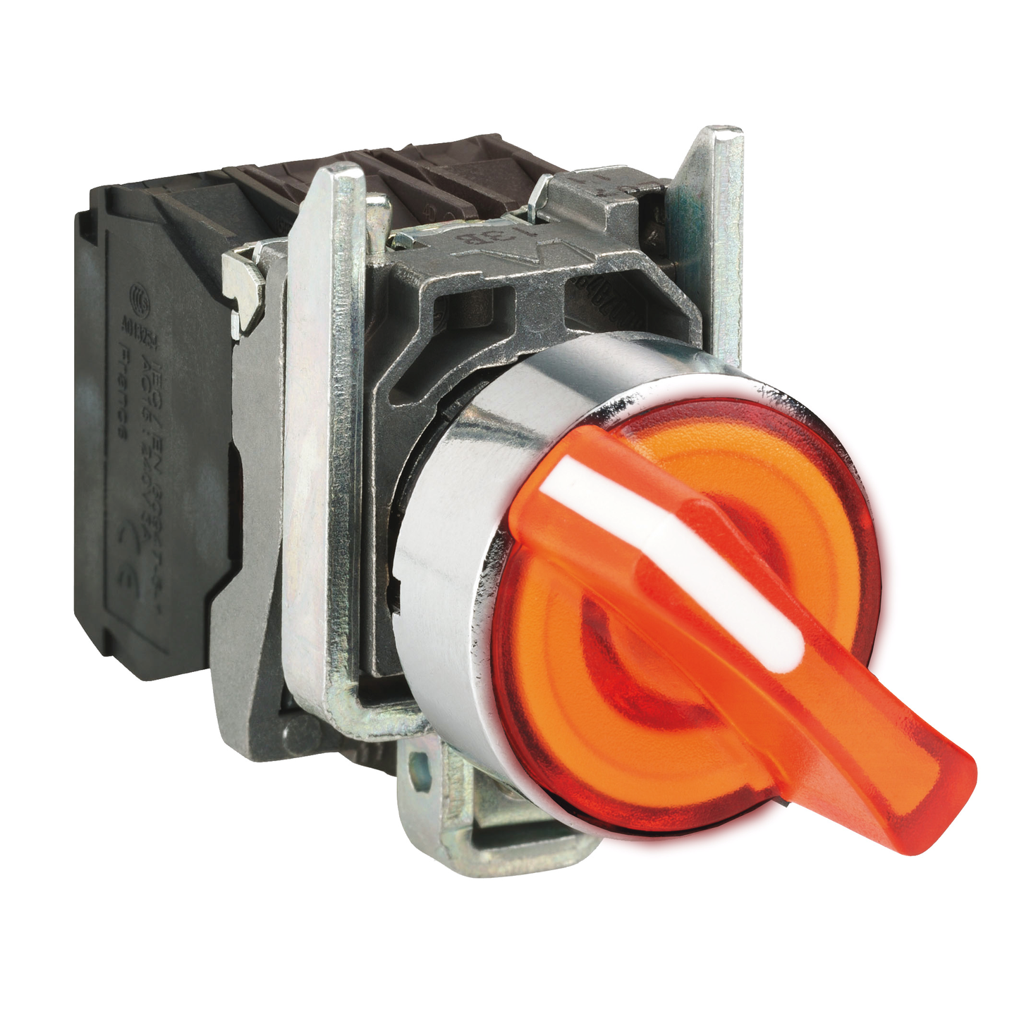 Schneider Electric-XB4BK125G5-Harmony XB4 - bouton à manette lum - Ø22 - 2 pos fix - orange - 1O+1F - 120V