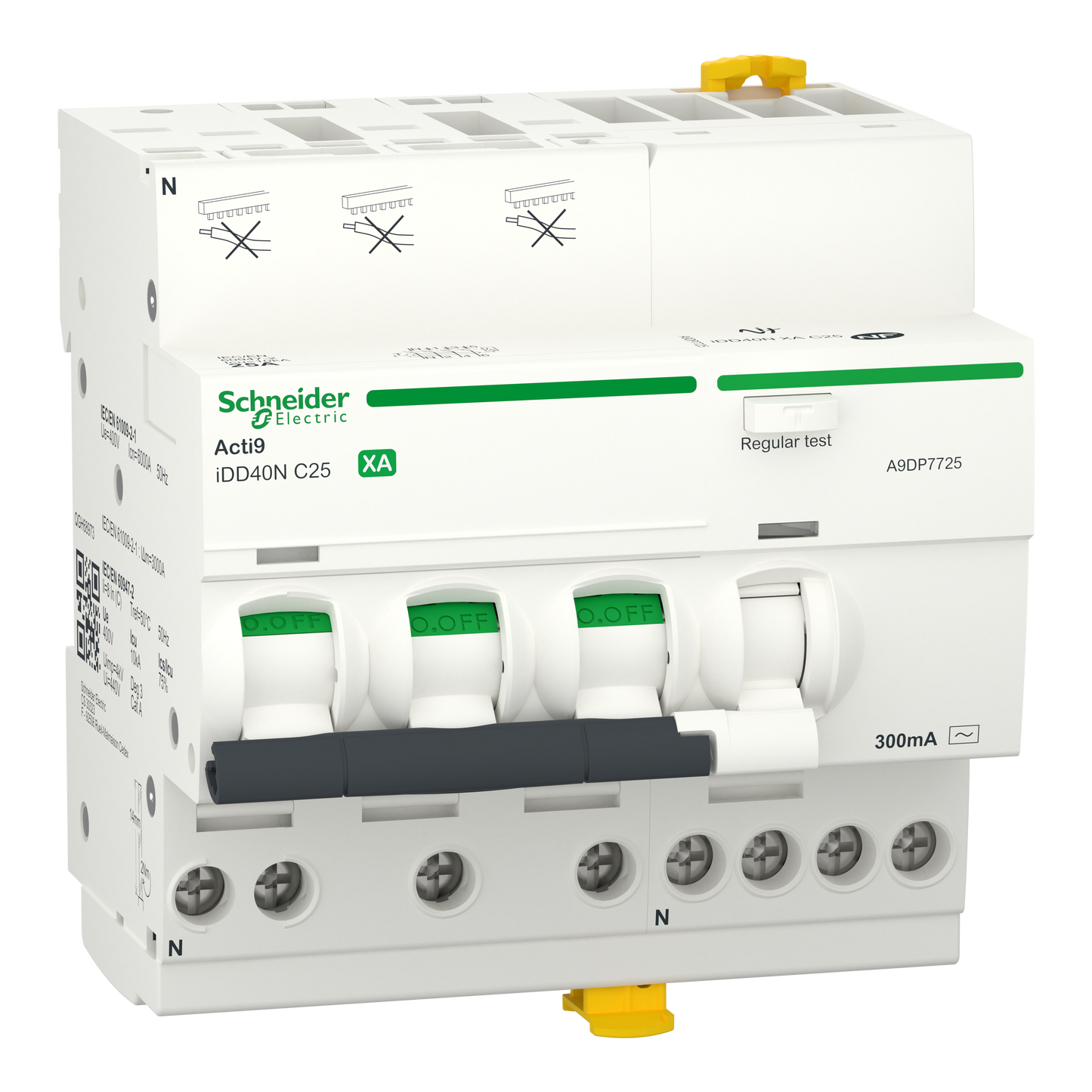 Schneider Electric-A9DP7725-Acti9 iDD40N XA - Disj. dif. auto - 3P+N 25A - Cb C - 6000A/10kA - 300mA Type AC