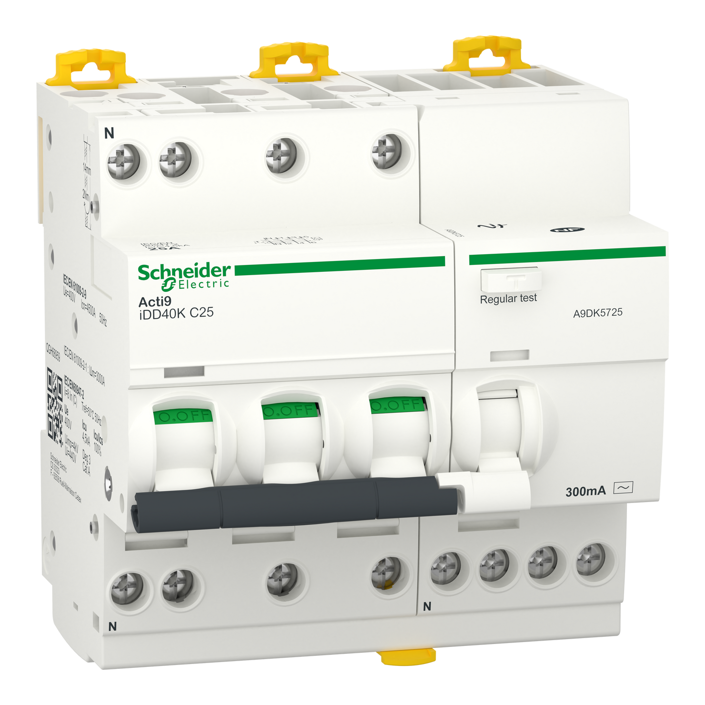 Schneider Electric-A9DK5725-Acti9 iDD40K - Disjoncteur dif - 3P+N - 25A - Crb C 4500A/4,5kA - 300mA Type AC