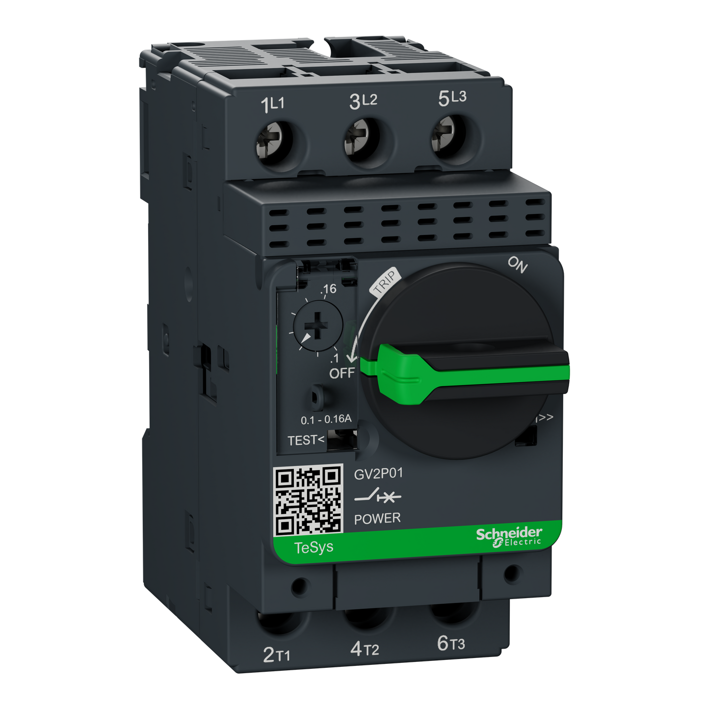 Schneider Electric-GV2P01-TeSys GV2P - disj. moteur - 0,1..0,16A - 3P 3d - déclencheur magnéto-thermique