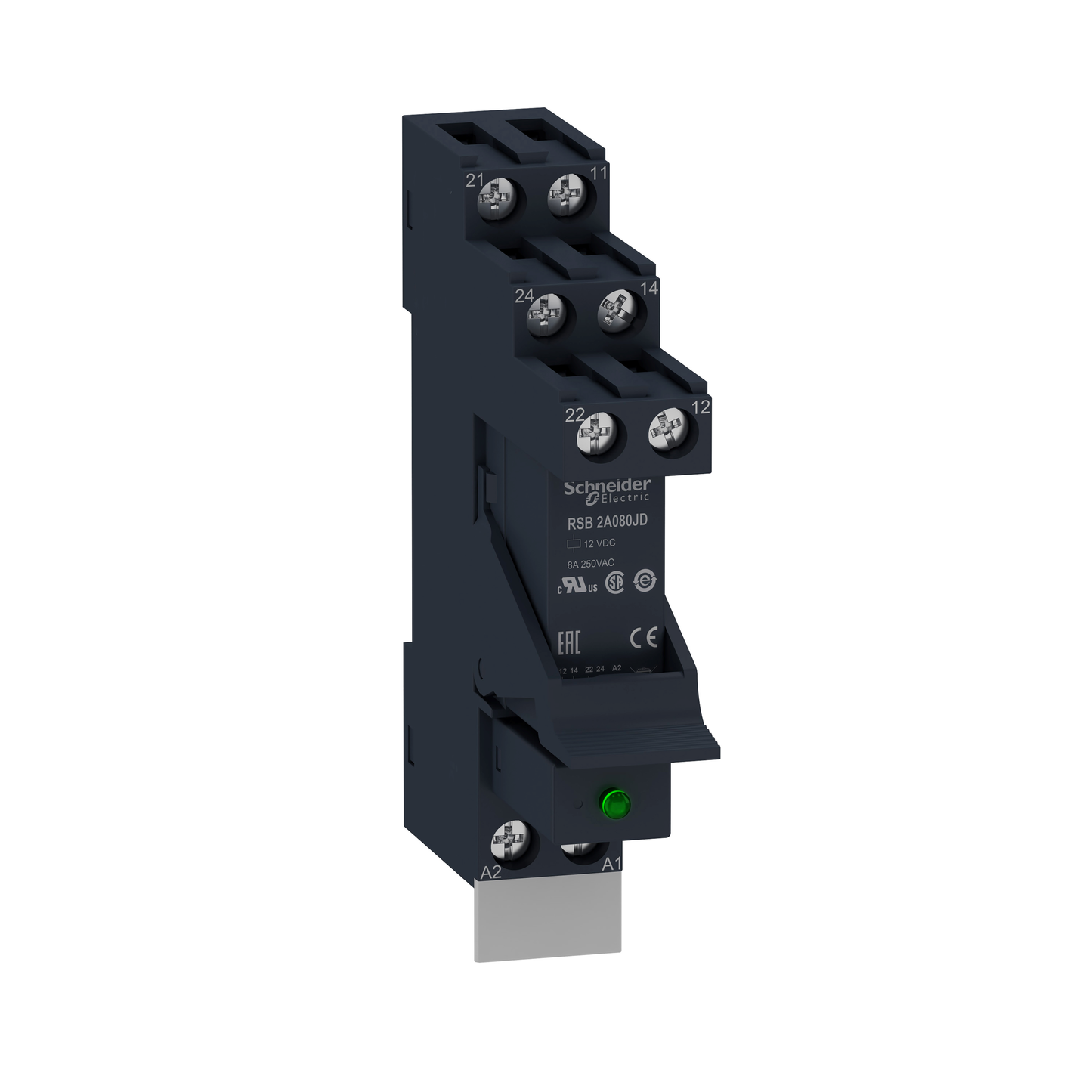 Schneider Electric-RSB2A080JDPV-Harmony Relay RSB - relais PCB embrochable monté sur embase - 2OF 8A - 12VDC