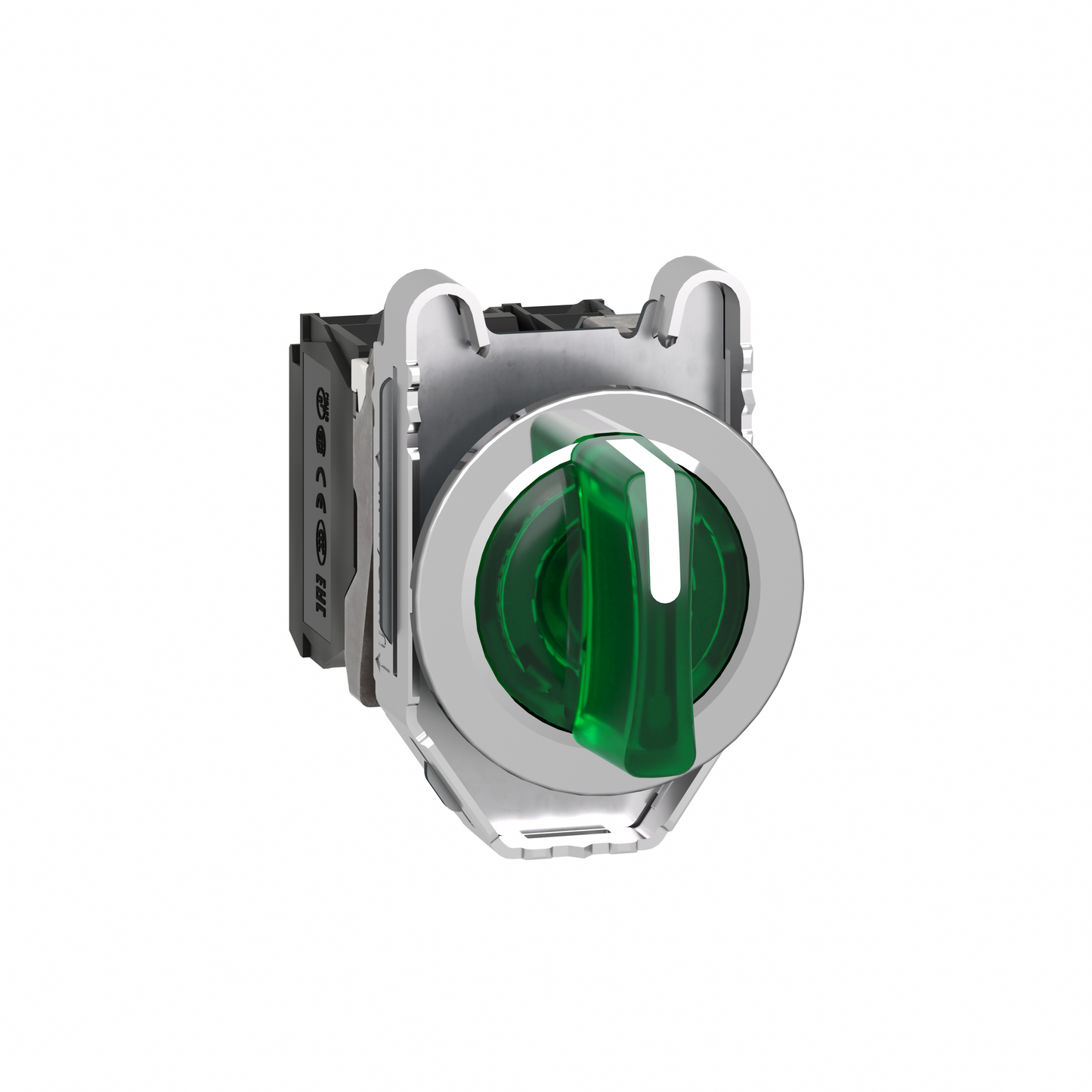 Schneider Electric-XB4FK133B5-Harmony XB4 - bouton à man lumin - flush - 3 pos fix - vert - 1O+1F - 24V