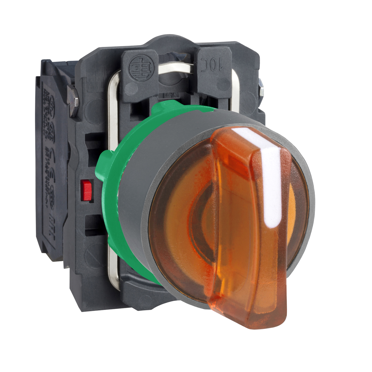 Schneider Electric-XB5AK135G5C0-Harmony XB5 - sélecteur lumineux orange- 3 positions Fixe - 1F+10 - 110VAC