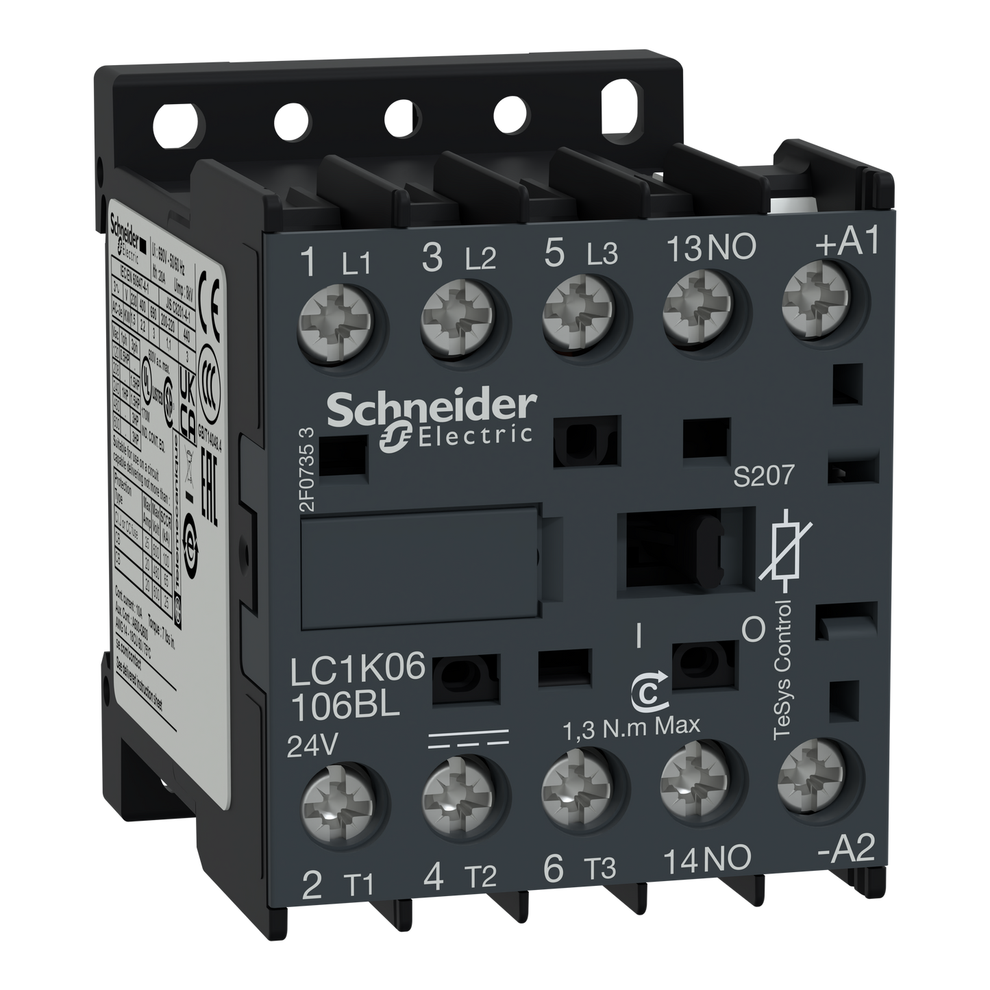 Schneider Electric-LC1K06106BLS207-TeSys K - contacteur - 3P+1F - 6A AC3 440V - 24VBC - cosses fermées ferroviaire