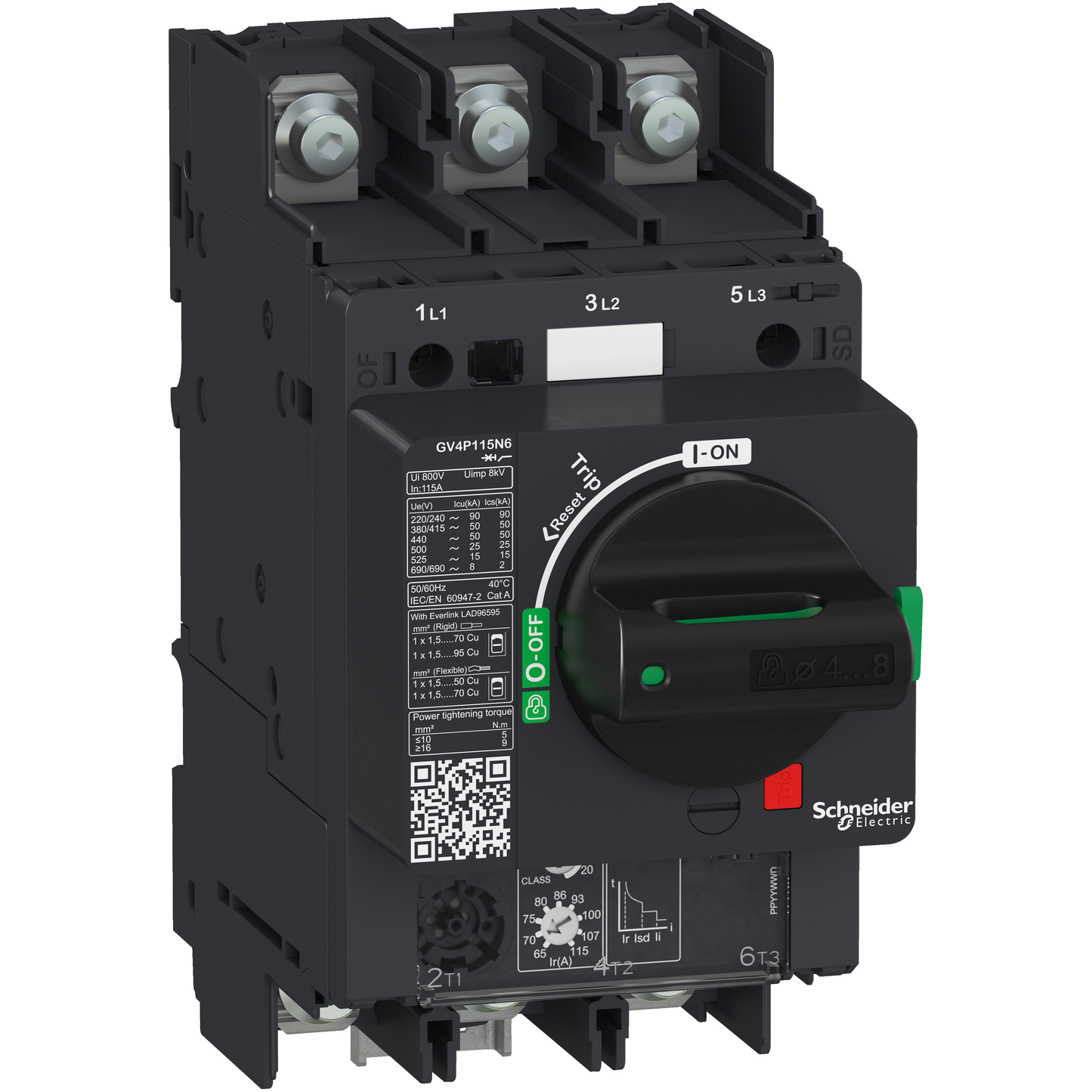 Schneider Electric-GV4P115N6-TeSys GV - disjoncteur magnéto-thermique - In 115A - 50kA - cosses fermées